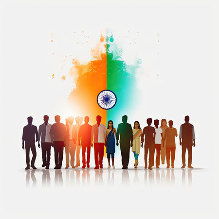 People with indian flag comming together on light background, AI Generatedの素材