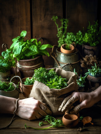 Person Holding a pot of herbs, Sustainability Generative AIの素材