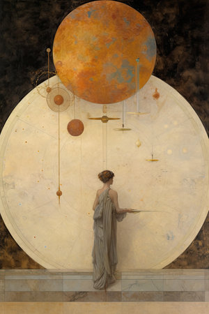 Planets are still spinning round the stars,astronomical charts, AI Generatedの素材
