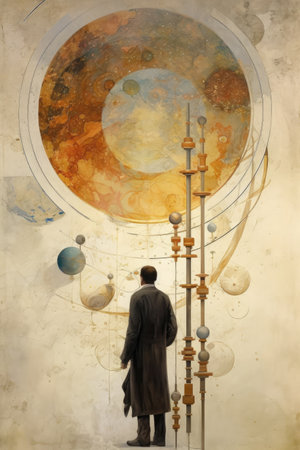 Planets are still spinning round the stars,astronomical charts, AI Generatedの素材