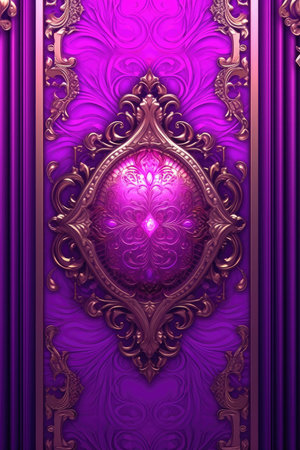 Purple and gold background with a pattern of flowersの素材