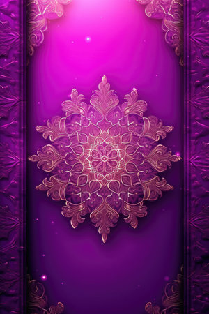 Purple and gold background with a pattern of flowersの素材