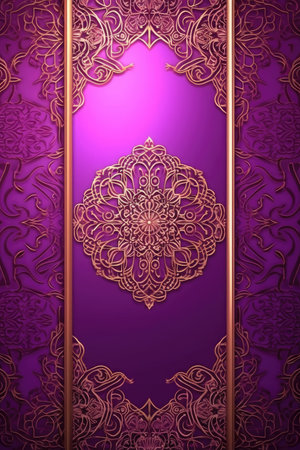 Purple and gold background with a pattern of flowersの素材