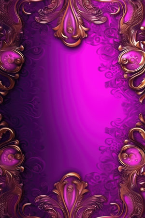 Purple and gold background with a pattern of flowersの素材
