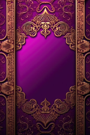 Purple and gold background with a pattern of flowersの素材