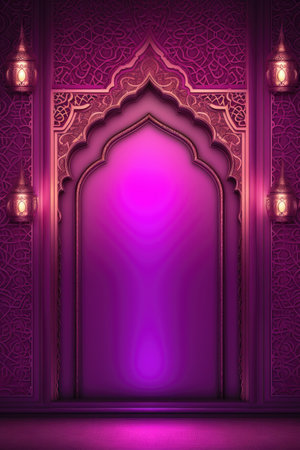 Purple and gold background with a pattern of flowersの素材