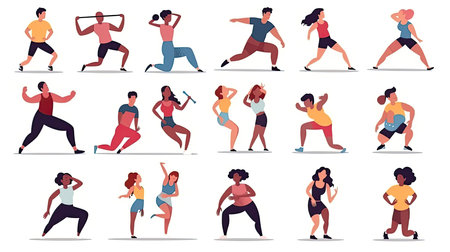 Set of active multiethnic people training in gym AI Generatedの素材