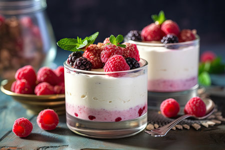 Slice of raspberry cheesecake on a plate, AI Generatedの素材