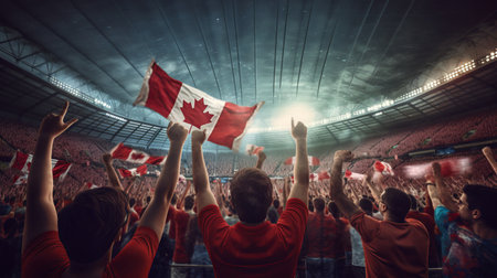 Soccer football fans cheering their team victory, Generative AIの素材