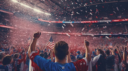 Soccer football fans cheering their team victory, Generative AIの素材