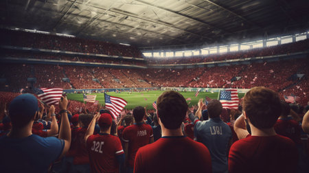 Soccer football fans cheering their team victory, Generative AIの素材