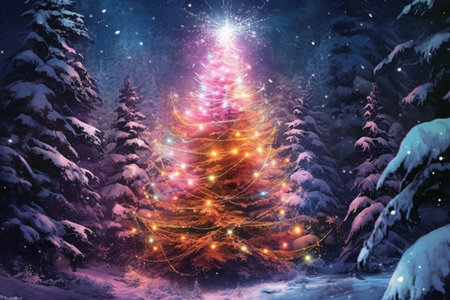 Sparkling Christmas Tree Decorations for a Joyful Celebration, AI Generatedの素材