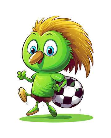 Sticker Kiwi playing football whit background, AI Generatedの素材