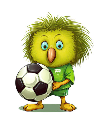 Sticker Kiwi playing football whit background, AI Generatedの素材