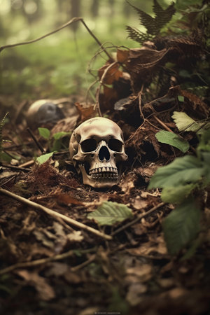 The leaves resting on my skull the grass growing between bones, AI Generatedの素材