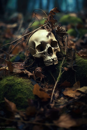 The leaves resting on my skull the grass growing between bones, AI Generatedの素材