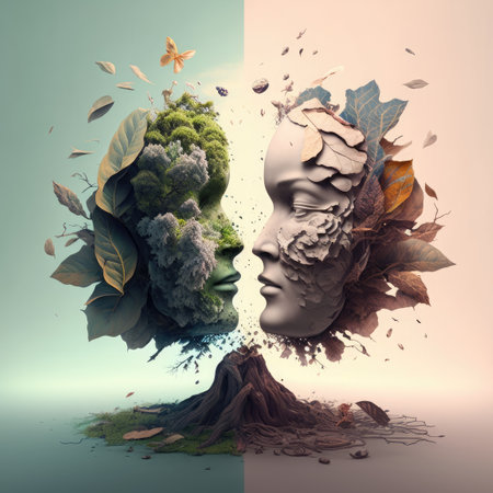 Surreal Digital painting of tree and rock with picture of Kids, Generative AIの素材