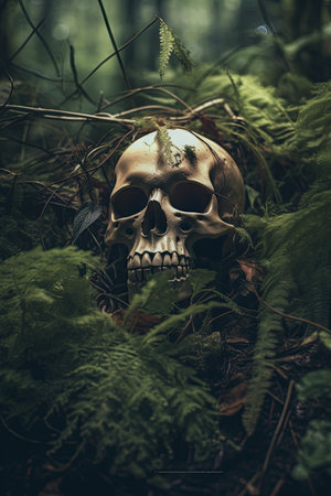 The leaves resting on my skull the grass growing between bones, AI Generatedの素材