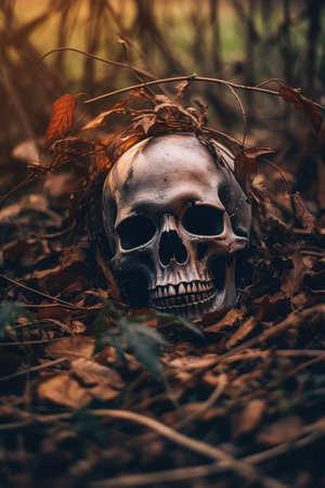 The leaves resting on my skull the grass growing between bones, AI Generatedの素材