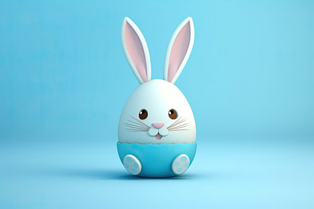 3D illustration of Easter Bunny on blue background, Generative AIの素材