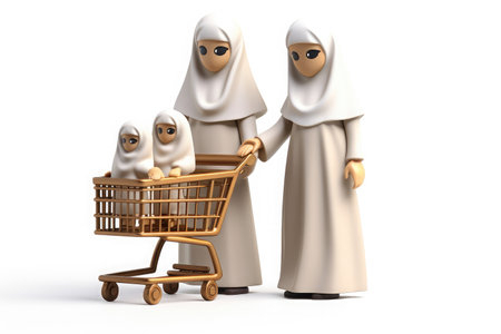 3d illustration Gulf Family with Shopping bags, Generative AIの素材