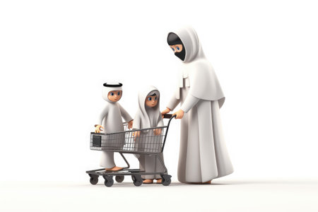 3d illustration Gulf Family with Shopping bags, Generative AIの素材