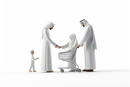3d illustration Gulf Family with Shopping bags, Generative AIの素材