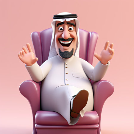 3d illustration of smiling arab man on sofa Generative AIの素材