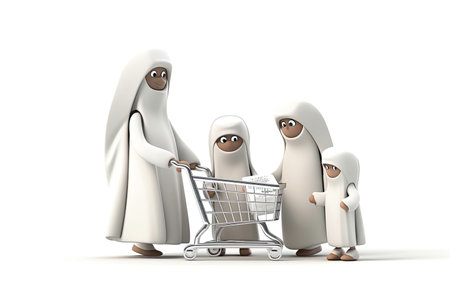 3d illustration Gulf Family with Shopping bags, Generative AIの素材