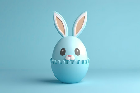 3D illustration of Easter Bunny on blue background, Generative AIの素材