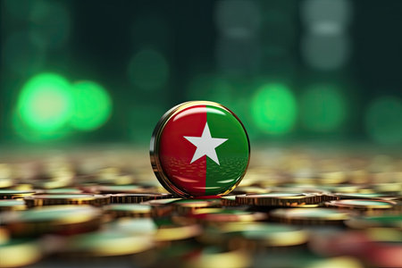 3d minimalist Bangladesh flag bokeh background Generative AIの素材