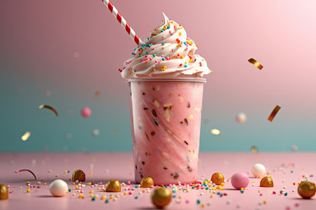 3d milk shake glass with dressing of fruits Generative AIの素材