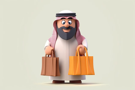 3d Muslim Arab with shopping bags, Generative AIの素材