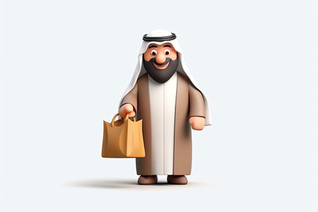 3d Muslim Arab with shopping bags, Generative AIの素材