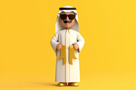 3D Saudi Arab Man Character Thobe with Gold Coins and Money, Generative AIの素材