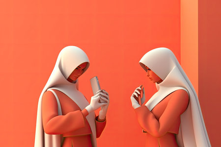 3d young Arab Girls character using Smartphone Generative AIの素材