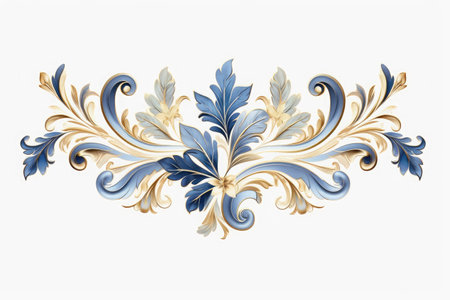 A white background with a border of blue flowers and a gold flower.の素材