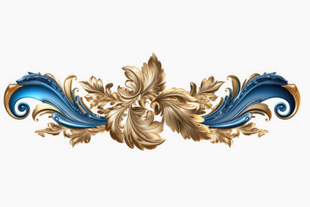A white background with a border of blue flowers and a gold flower.の素材