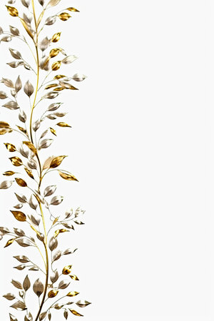 A background with green and gold floral elementsの素材