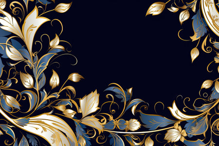 A blue and gold background with a border with gold and turquoise beadsの素材