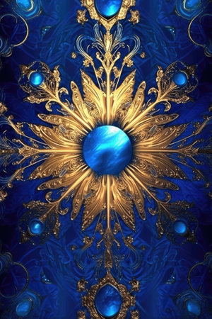 A blue fantasy card with a golden floral elementsの素材