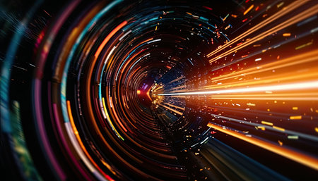 A black hole in a tunnel with a spiral in the center. The effect of the dark. very vivid coloursの素材