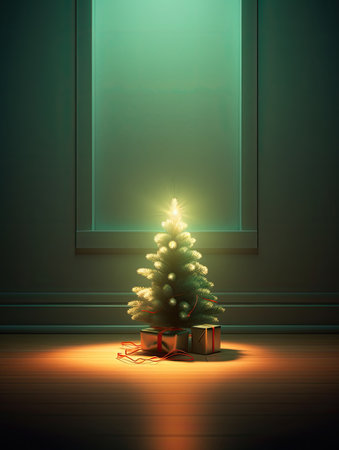 A christmas tree is in a room with a window that says christmasの素材