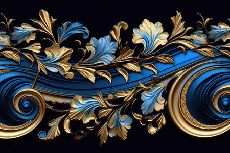 A blue and gold background with a border with gold and turquoise beadsの素材