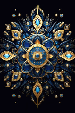 A blue fantasy card with a golden floral elementsの素材