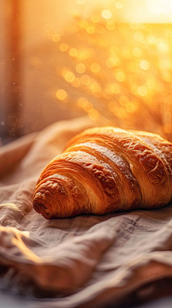 A croissant with wheat ears in the backgroundの素材