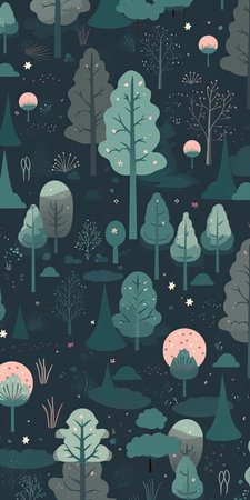 A forest scene with magical night, a tree and the shilhouetteの素材