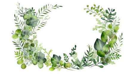 A hand drawn wreath floral border and leaves Generative AIの素材