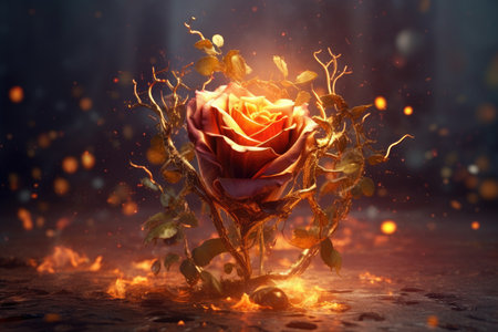 A heart with a fireball in the middle, Fiery Motion of Blazing Flames.の素材