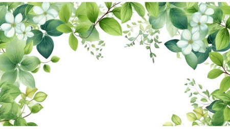 A hand drawn wreath floral border and leaves Generative AIの素材